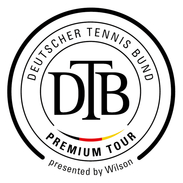 Logo des Deutschen Tennis Bundes (DTB) für die Premium Tour, präsentiert von Wilson, in runder Form mit Schriftzug.