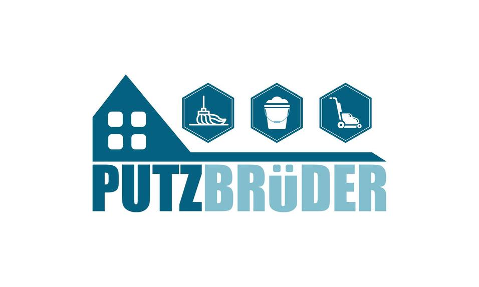 Logo der Firma "PUTZBRÜDER" mit Symbolen für Reinigung, Eimer und Bodenreinigung auf weißem Hintergrund.