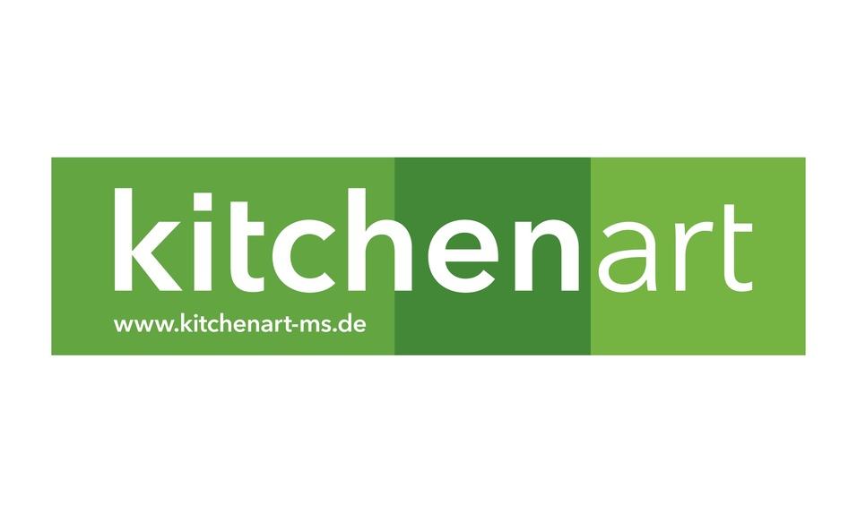 Logo von kitchenart in grünem Farbverlauf mit Website-Adresse www.kitchenart-ms.de.