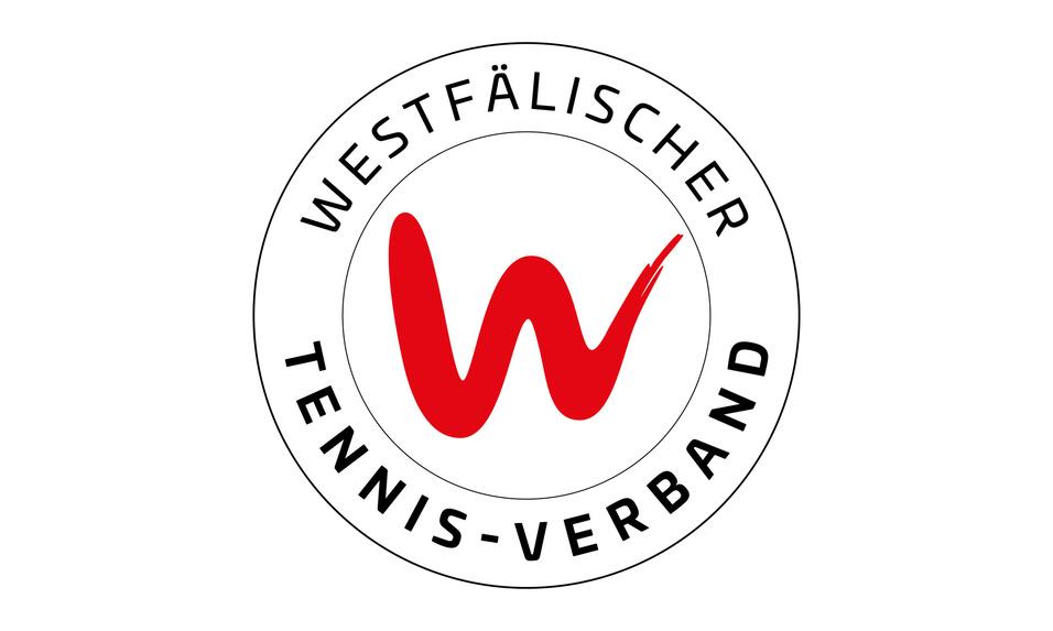 Logo des Westfälischen Tennis-Verbandes mit rotem „W“ und dem Text „WESTFÄLISCHER TENNIS-VERBAND“ in Schwarz.